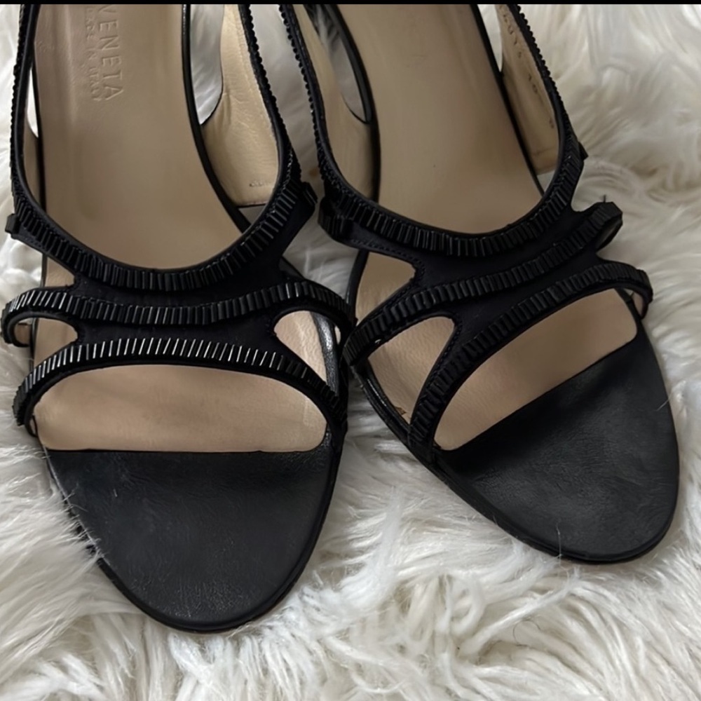 BOTTEGA VENETA Black Satin and Leather Slingback Heels - Picture 9 of 16